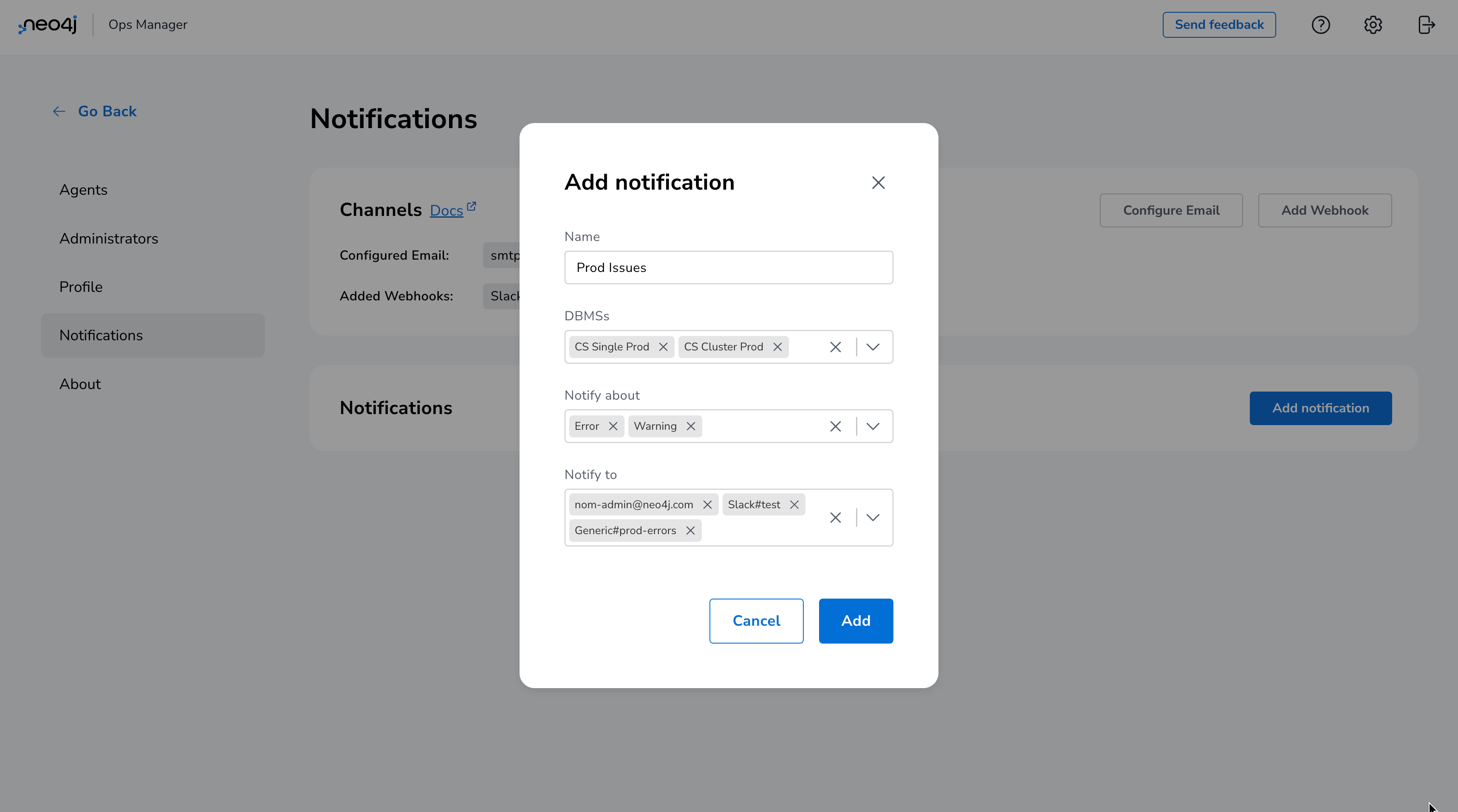 notifications notification configure