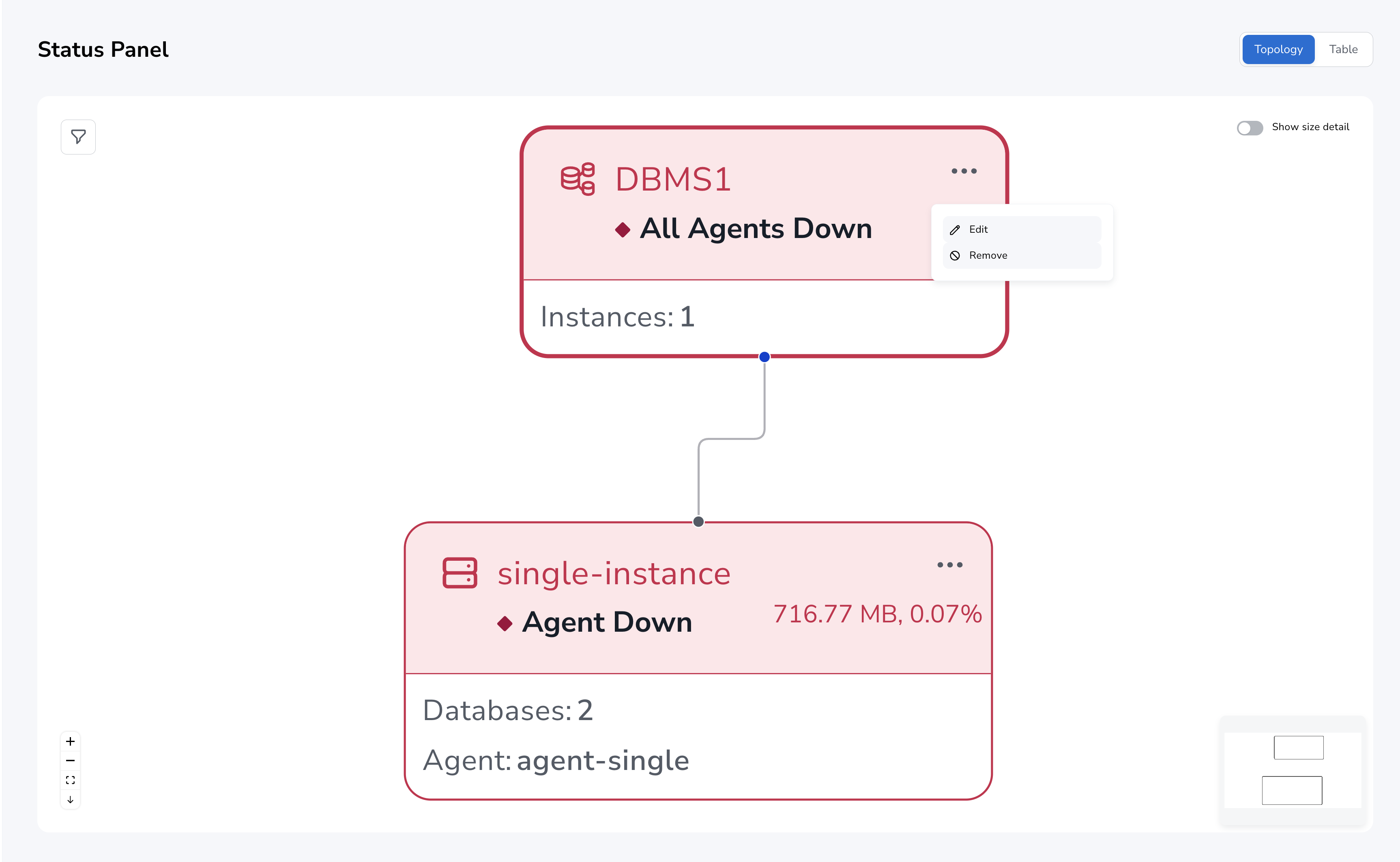 status panel remove instance