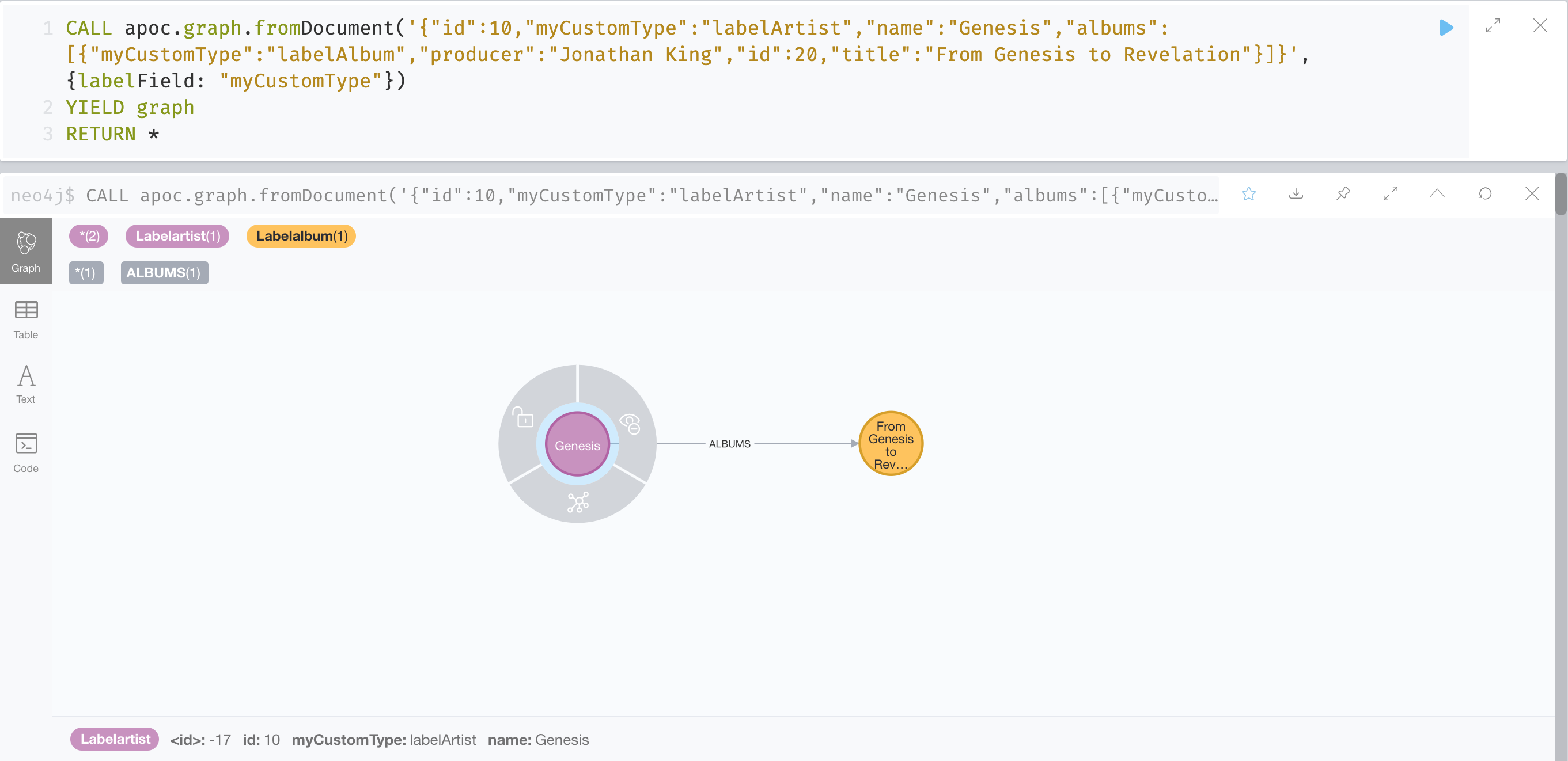 apoc.graph.fromDocument with label type