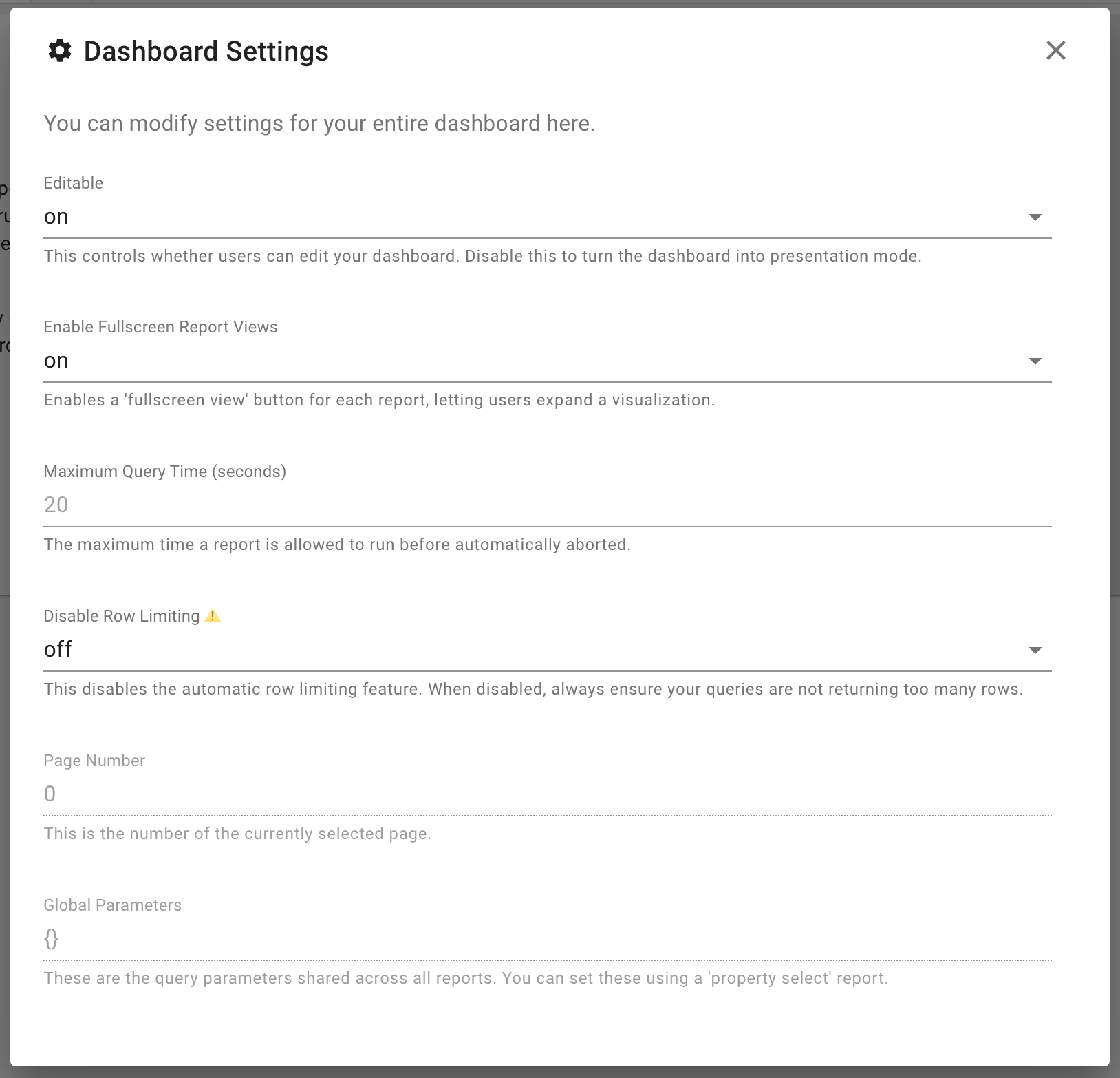 Dashboard Settings